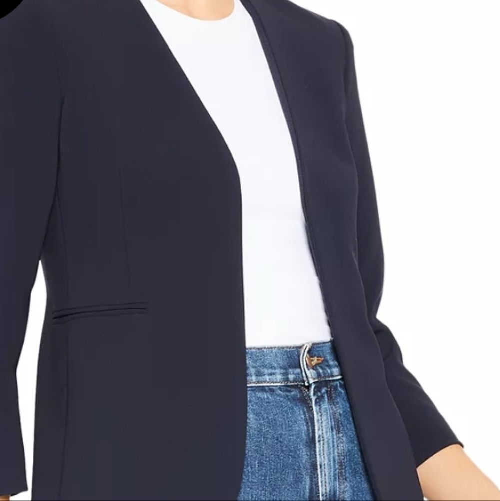 Theory Sepia Long Sleeve Open Front Blazer Navy Blue 4 Virgin Wool Bl Sustainabl - Picture 5 of 14